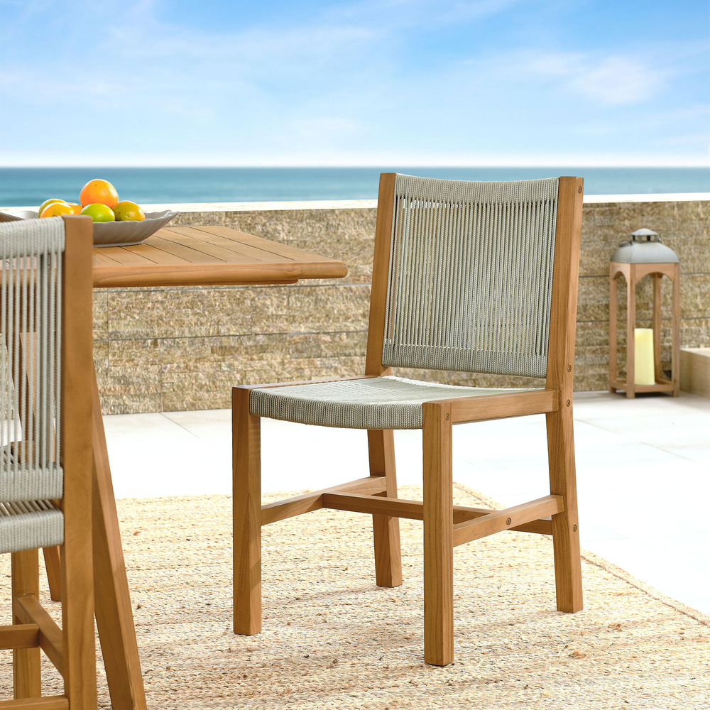 Vienna Outdoor Patio Teak and Rope Armless Dining Chairs Set of 2 in Natural Natural by Modway - Image 9