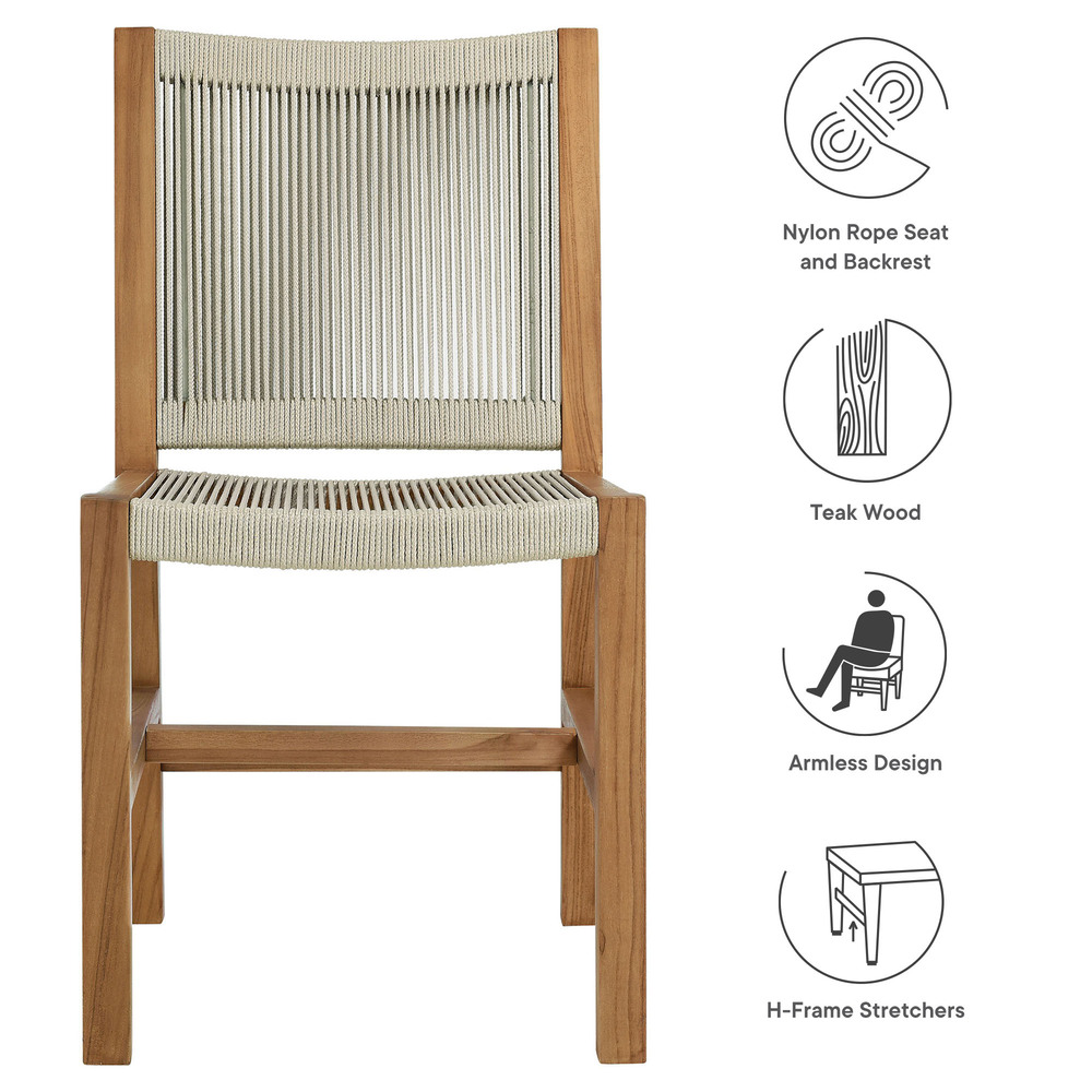 Vienna Outdoor Patio Teak and Rope Armless Dining Chairs Set of 2 in Natural Natural by Modway - Image 2