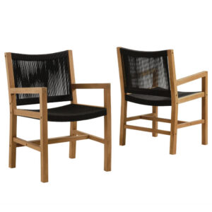 Vienna Outdoor Patio Teak and Rope Dining Armchairs Set of 2 in Natural Black by Modway