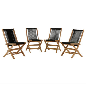 Vienna Outdoor Patio Teak and Rope Folding Chairs Set of 4 in Natural Black by Modway