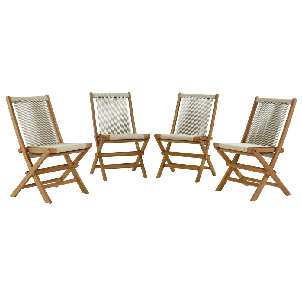 Vienna Outdoor Patio Teak and Rope Folding Chairs Set of 4 in Natural Natural by Modway