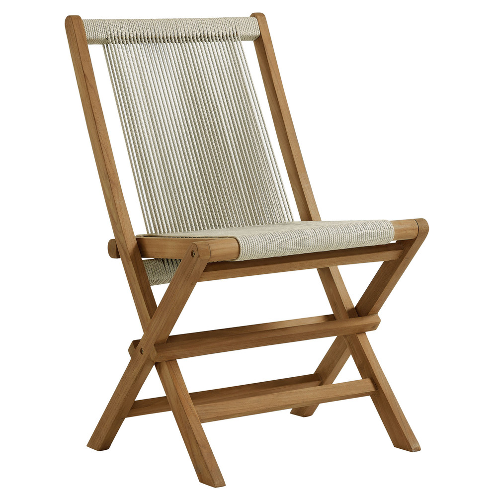 Vienna 5-Piece Outdoor Patio Teak Wood Dining Set with Rope Folding Chairs in Natural Natural by Modway - Image 6