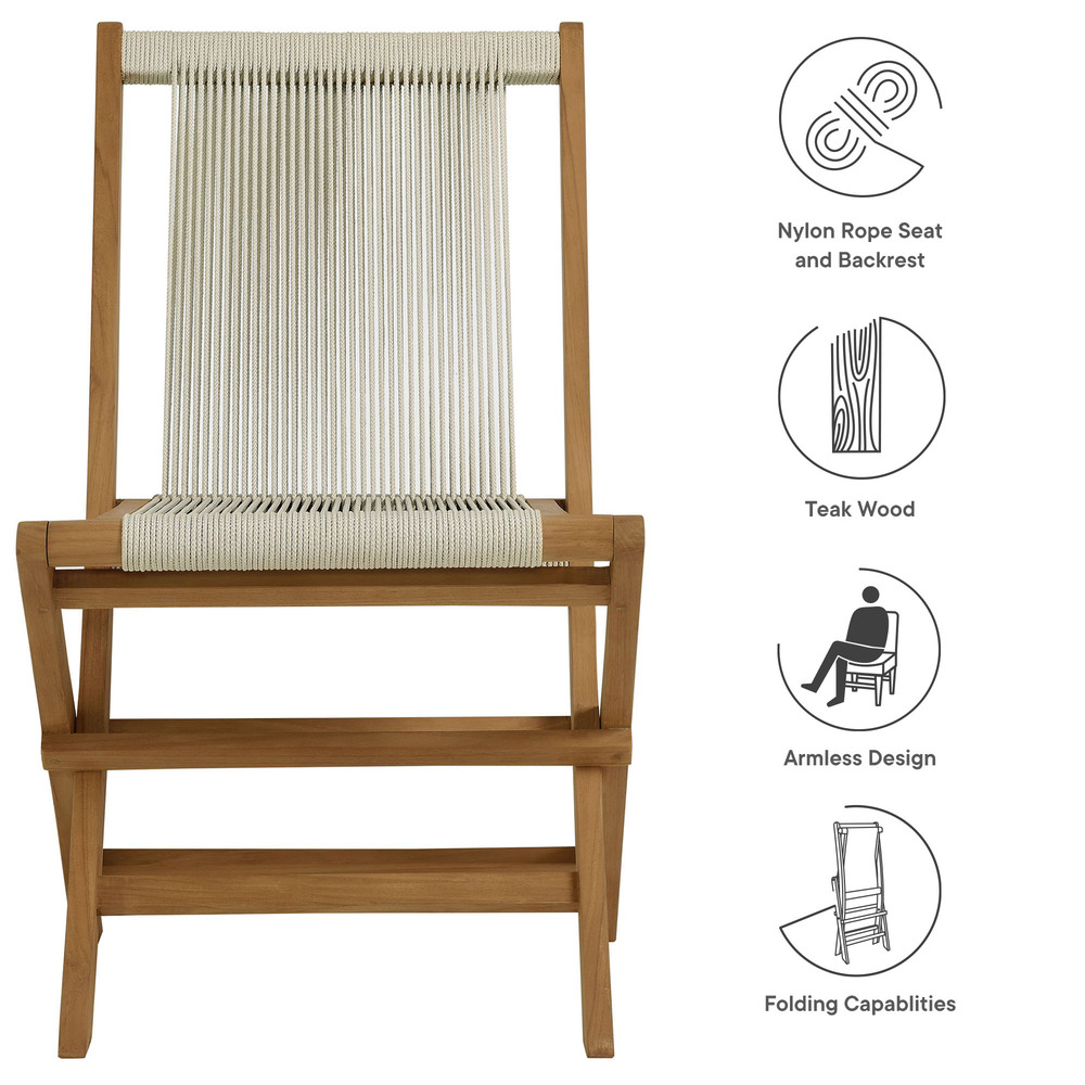 Vienna Outdoor Patio Teak and Rope Folding Chairs Set of 4 in Natural Natural by Modway - Image 2