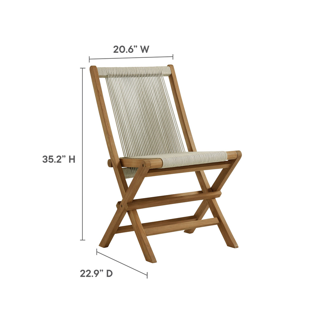 Vienna Outdoor Patio Teak and Rope Folding Chairs Set of 4 in Natural Natural by Modway - Image 3