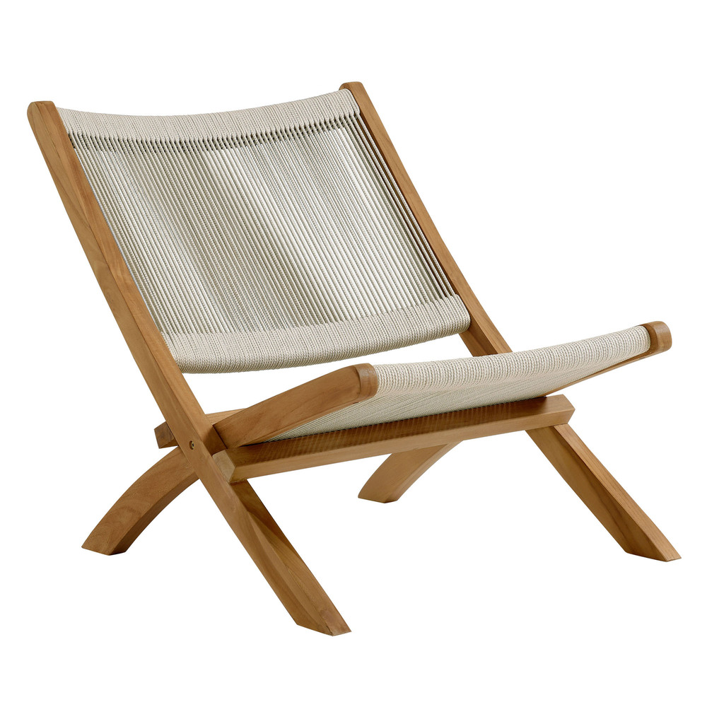 Vienna 3-Piece Outdoor Patio Teak and Rope Folding Lounge Chairs and Side Table in Natural Natural by Modway - Image 5