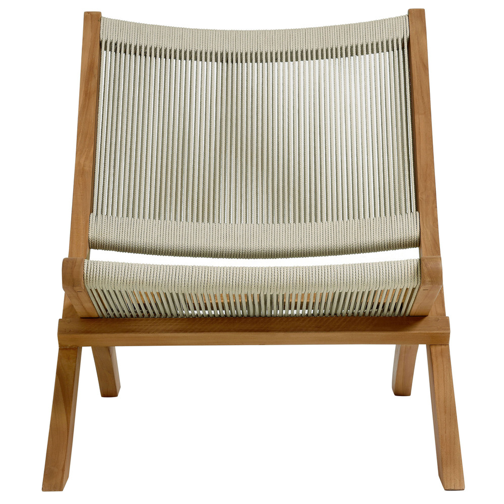 Vienna 3-Piece Outdoor Patio Teak and Rope Folding Lounge Chairs and Side Table in Natural Natural by Modway - Image 9