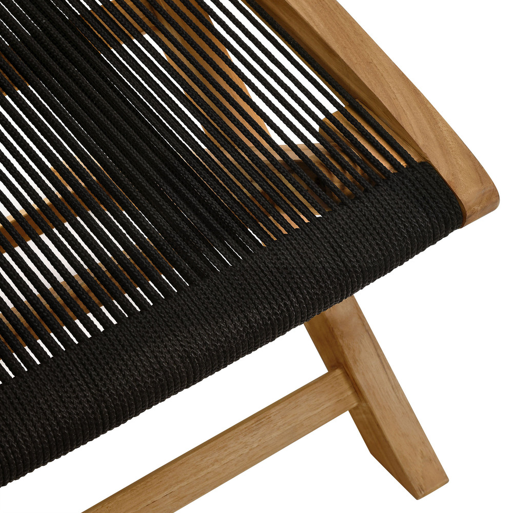 Vienna Outdoor Patio Teak and Rope Folding Ottoman in Natural Black by Modway - Image 7