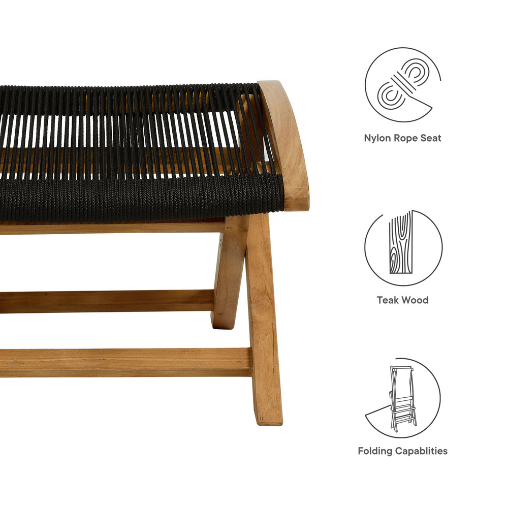 Vienna Outdoor Patio Teak and Rope Folding Ottoman in Natural Black by Modway - Image 2