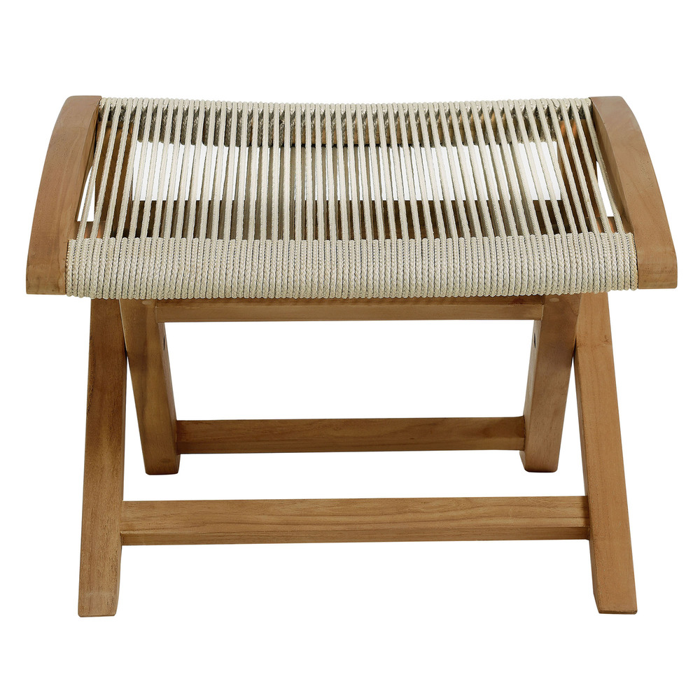 Vienna Outdoor Patio Teak and Rope Folding Ottoman in Natural Natural by Modway - Image 5