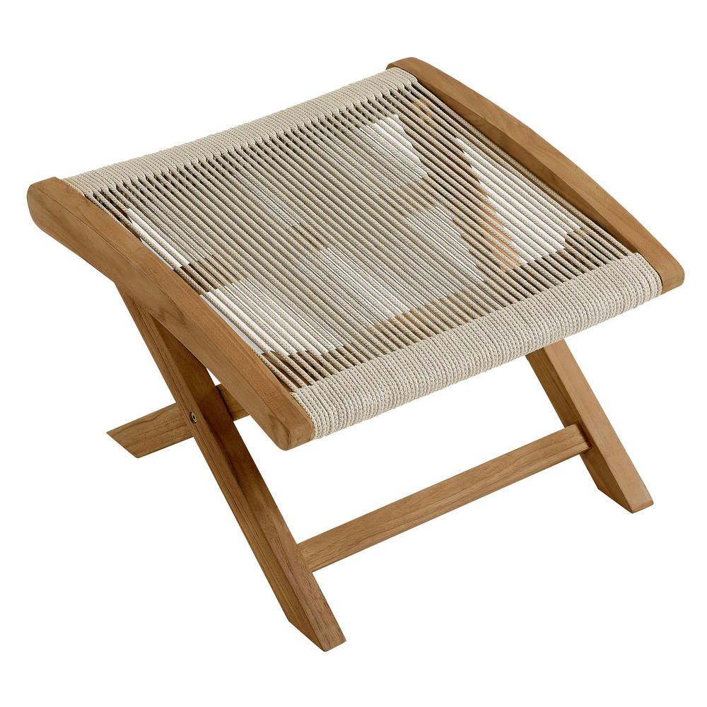 Vienna Outdoor Patio Teak and Rope Folding Ottoman in Natural Natural by Modway - Image 6