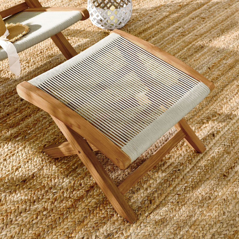Vienna Outdoor Patio Teak and Rope Folding Ottoman in Natural Natural by Modway - Image 9