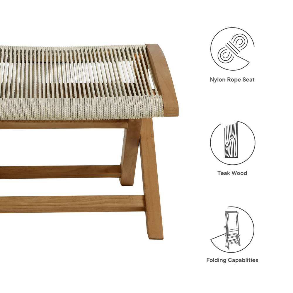Vienna Outdoor Patio Teak and Rope Folding Ottoman in Natural Natural by Modway - Image 2