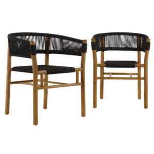 Vienna Outdoor Patio Teak and Rope Curved-Back Dining Armchairs Set of 2 in Natural Black by Modway