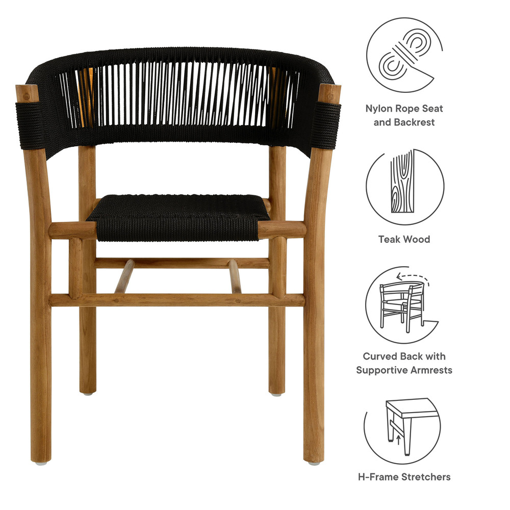 Vienna Outdoor Patio Teak and Rope Curved-Back Dining Armchairs Set of 2 in Natural Black by Modway - Image 2