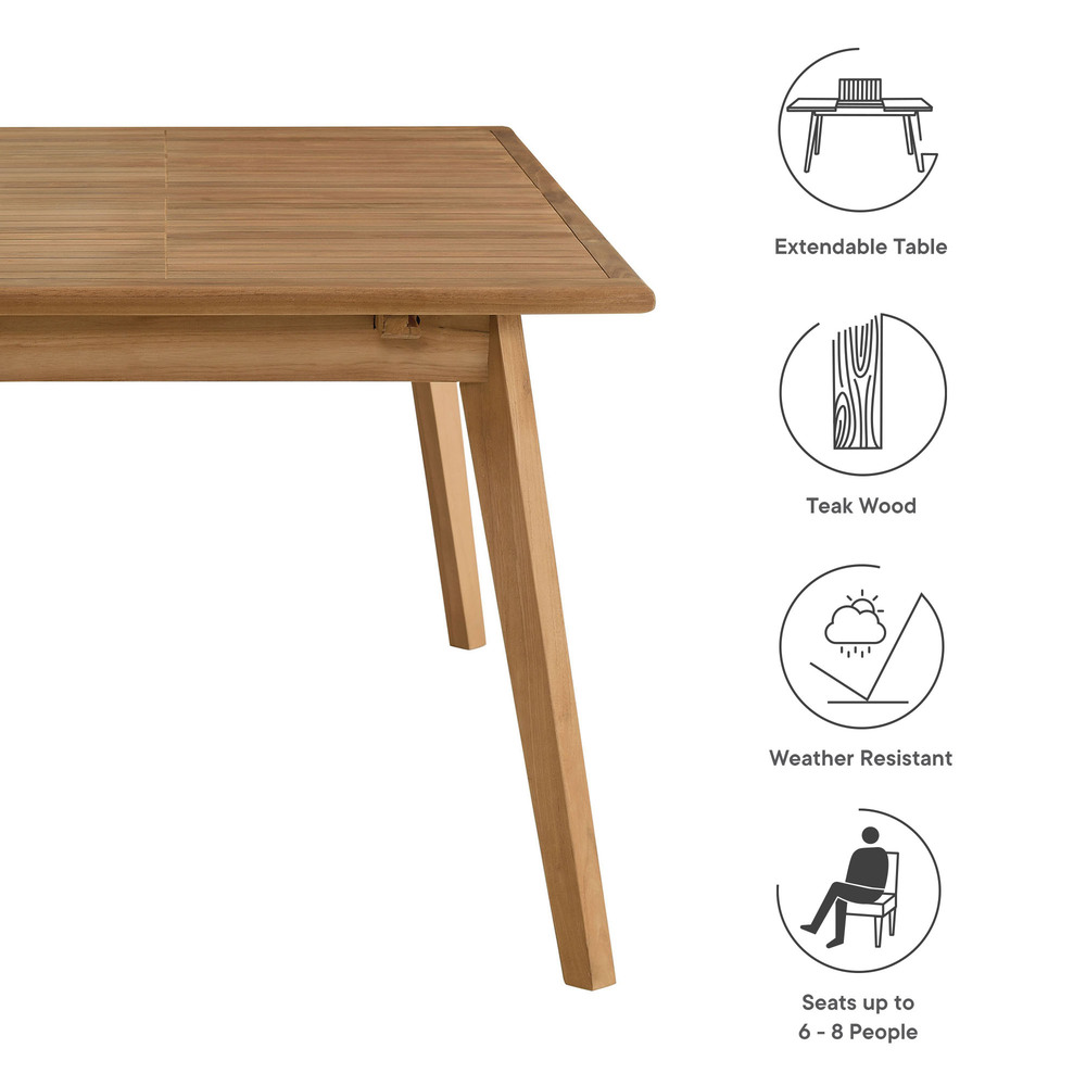 Vienna Outdoor Patio Teak Wood Extendable Dining Table in Natural by ...