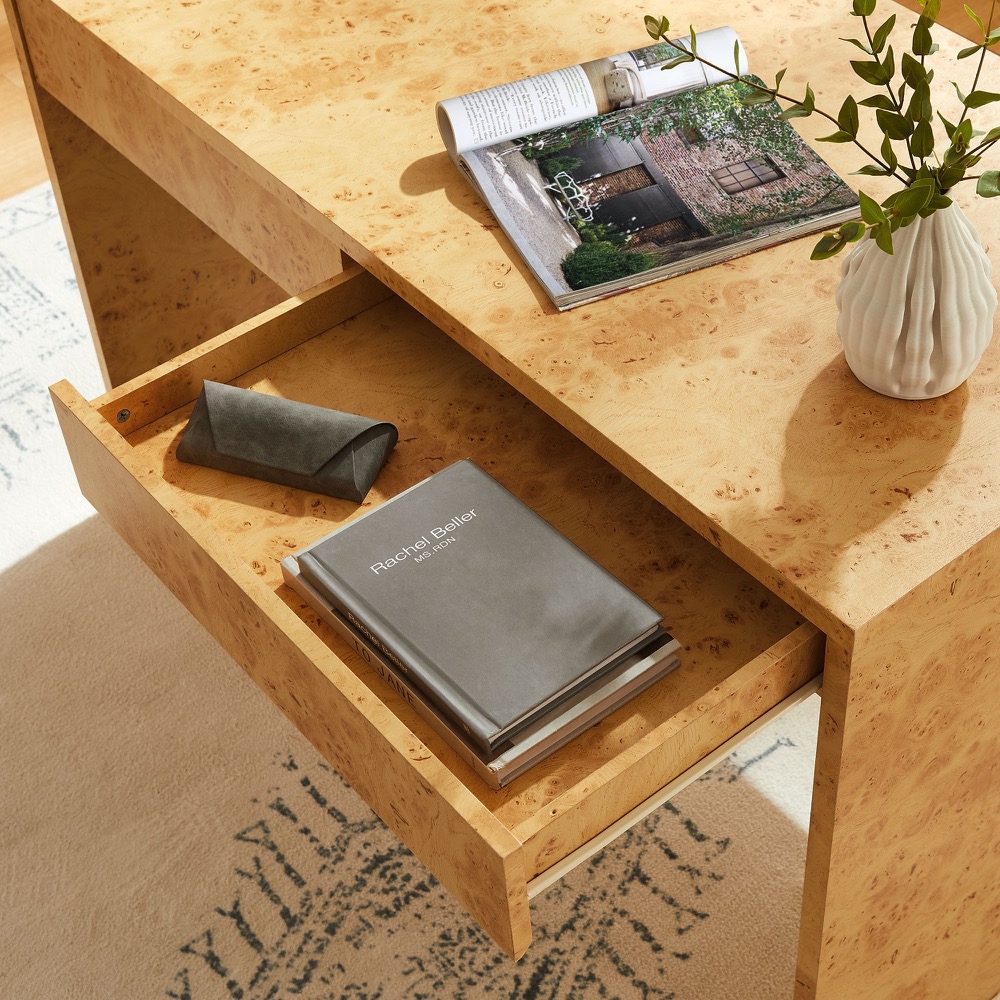 Hudson 2-Drawer Burl Wood Desk in Natural by Modway - Image 9