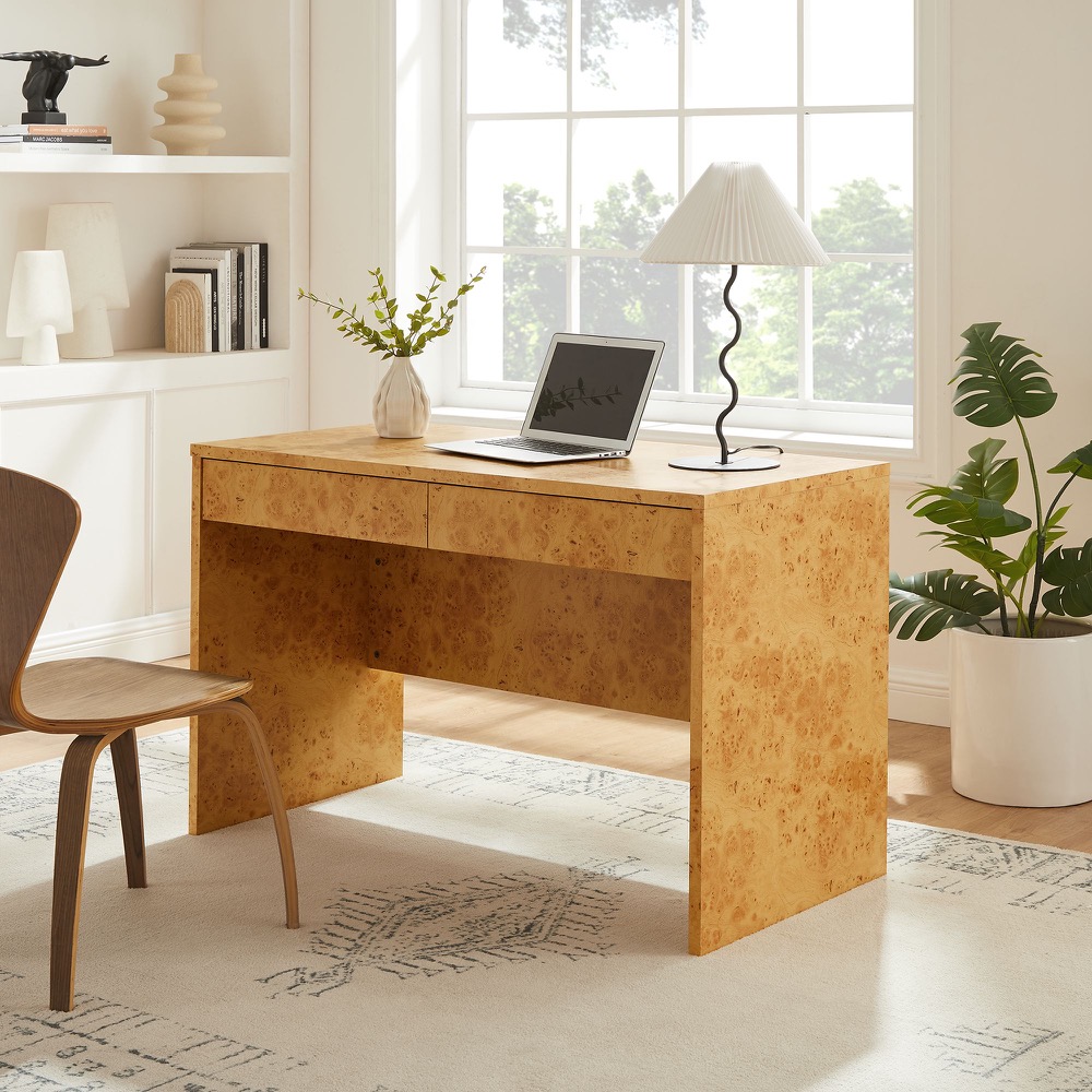 Hudson 2-Drawer Burl Wood Desk in Natural by Modway - Image 8