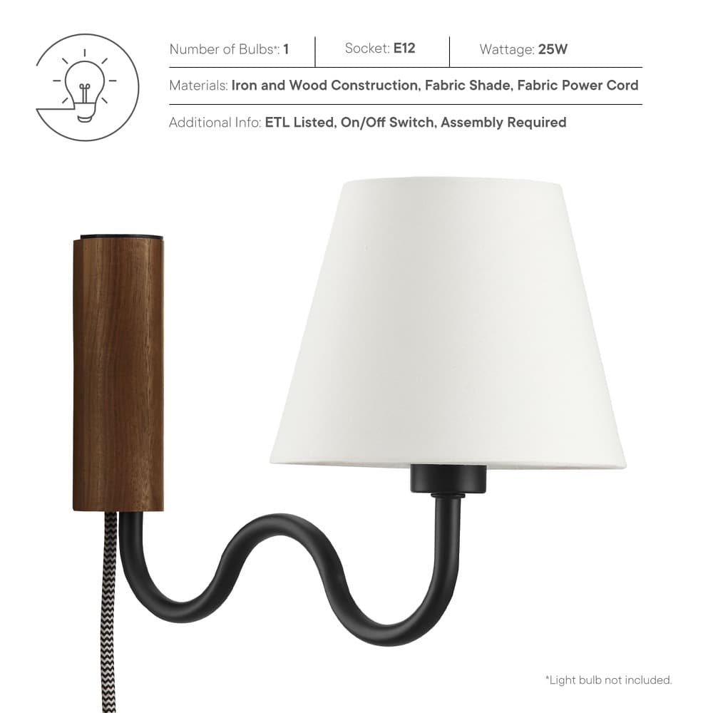 Sunlit Squiggle Arm Wall Sconce in Walnut Black by Modway - Image 3