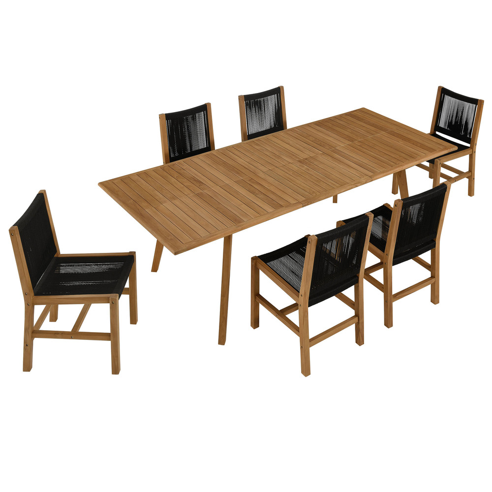 Vienna 7-Piece Outdoor Patio Teak and Rope Dining Set with Armless Chairs in Natural Black by Modway