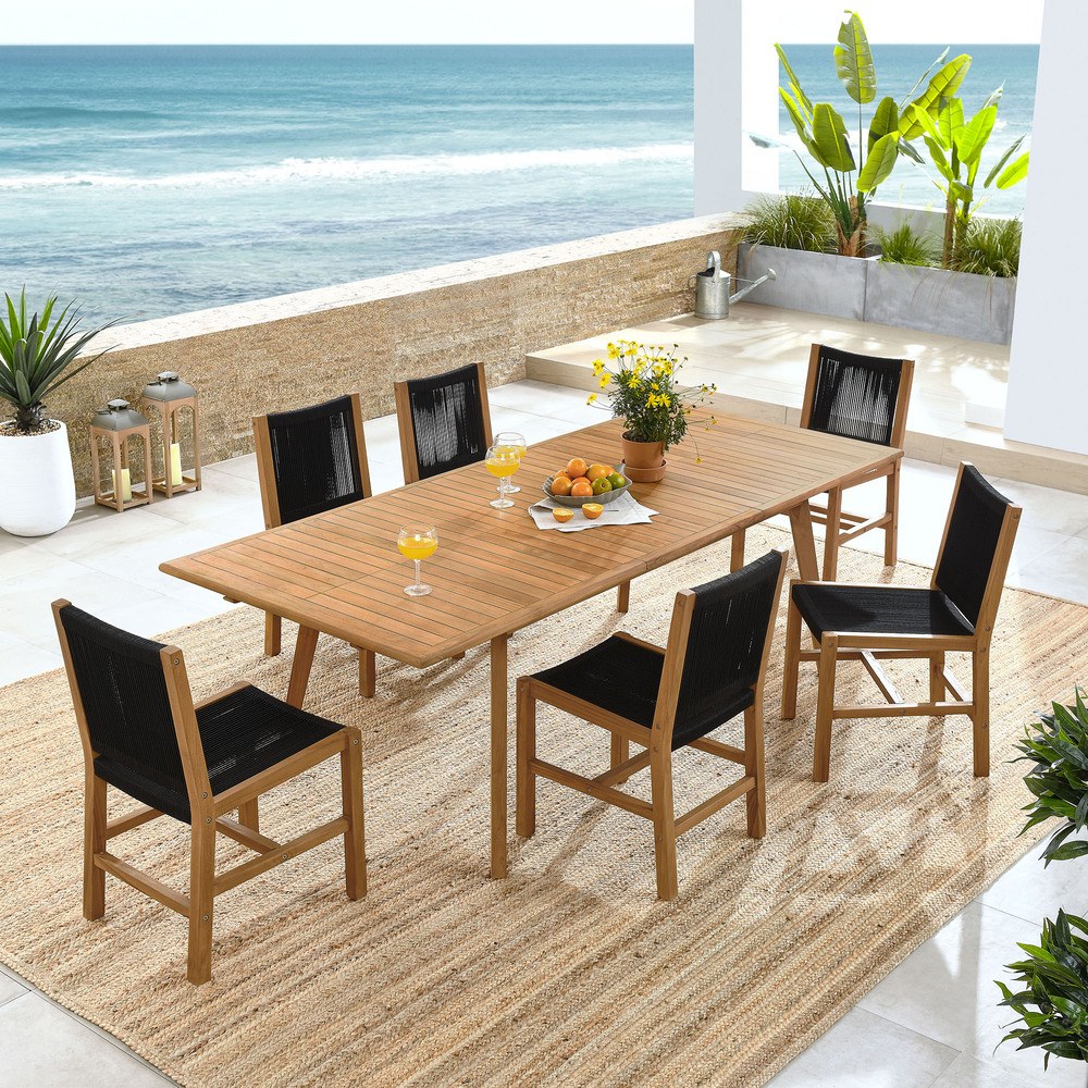 Vienna 7-Piece Outdoor Patio Teak and Rope Dining Set with Armless Chairs in Natural Black by Modway - Image 11