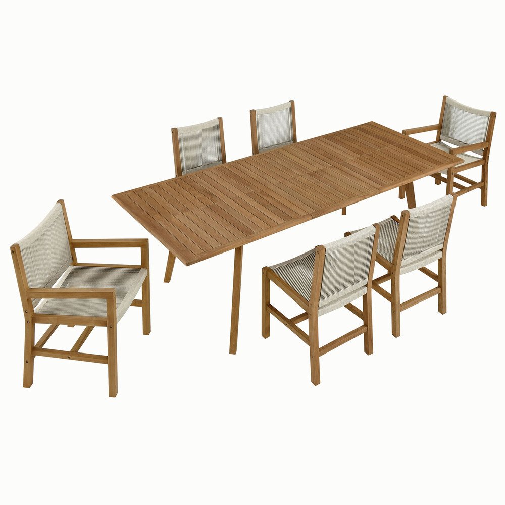 Vienna 7-Piece Outdoor Patio Teak and Rope Dining Set in Natural Natural by Modway