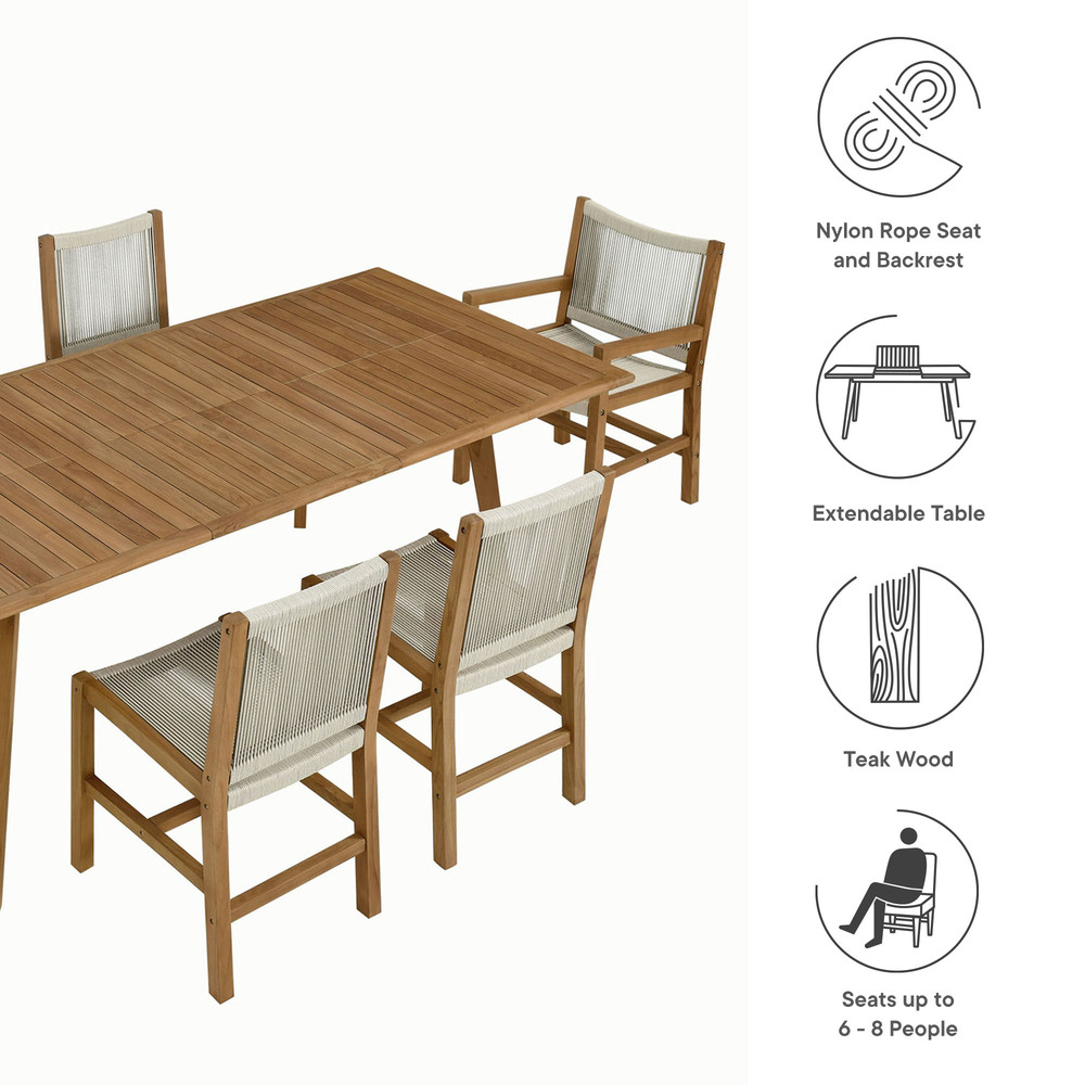 Vienna 7-Piece Outdoor Patio Teak and Rope Dining Set in Natural Natural by Modway - Image 5