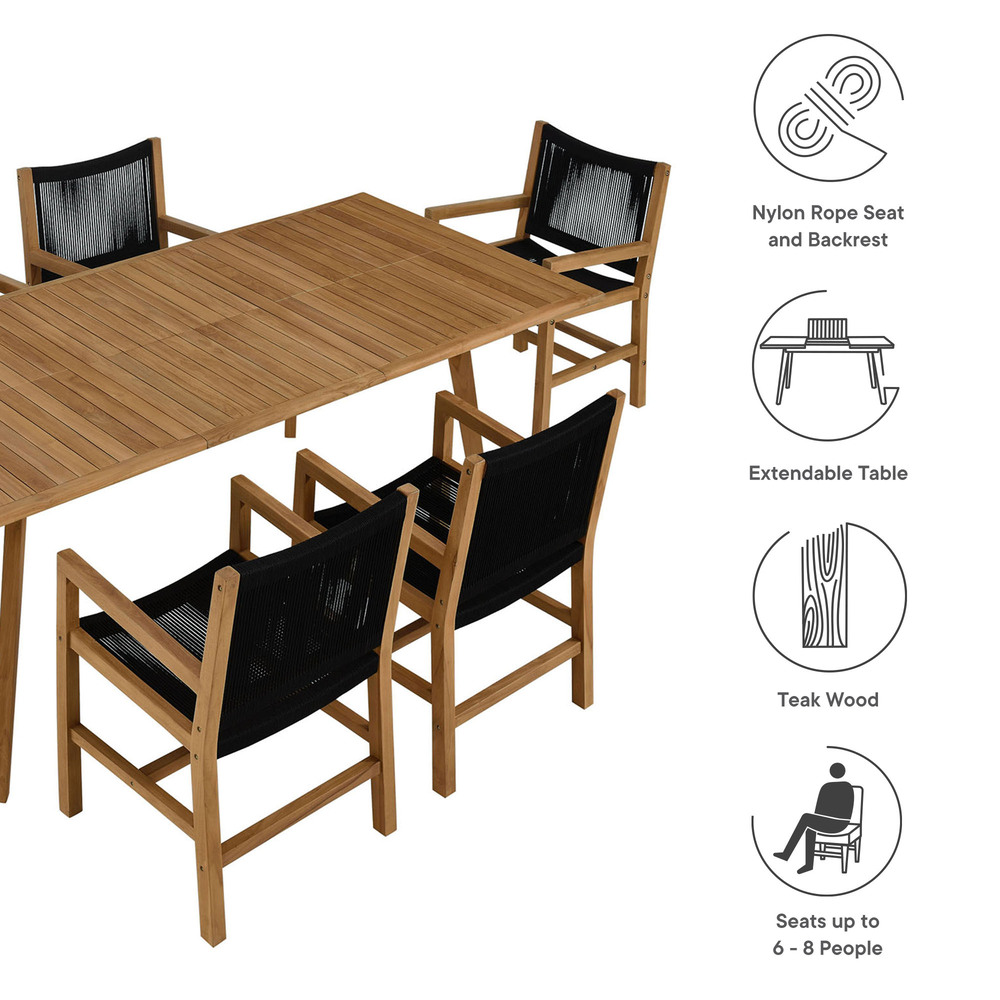 Vienna 7-Piece Outdoor Patio Teak and Rope Dining Set with Armchairs in Natural Black by Modway - Image 4