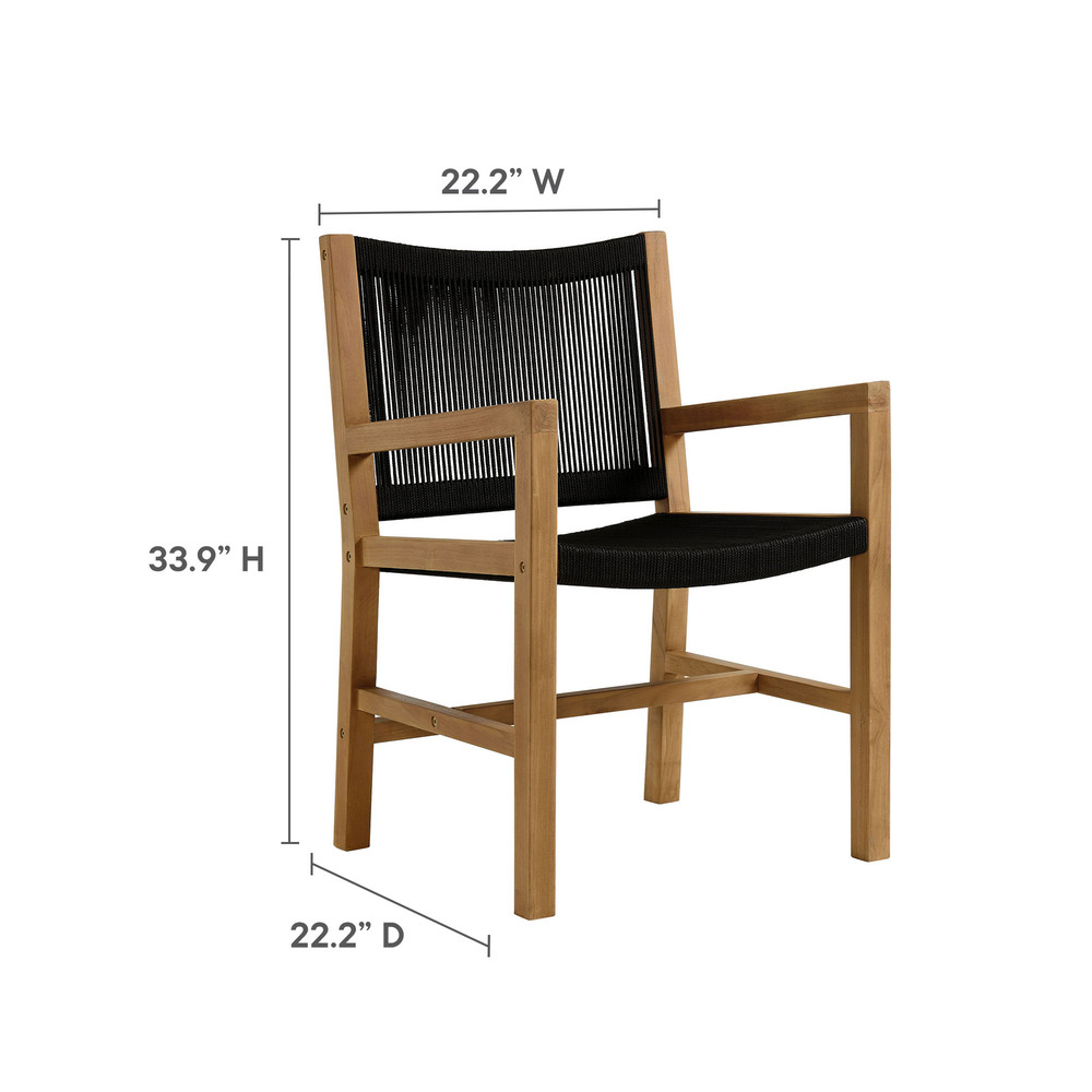 Vienna 7-Piece Outdoor Patio Teak and Rope Dining Set with Armchairs in Natural Black by Modway - Image 2