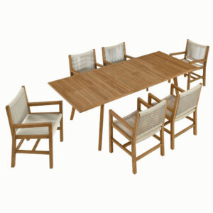Vienna 7-Piece Outdoor Patio Teak and Rope Dining Set with Armchairs in Natural Natural by Modway