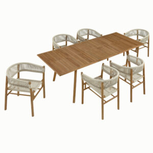 Vienna 7-Piece Outdoor Patio Teak and Rope Dining Set with Curved-Back Armchairs in Natural Natural by Modway