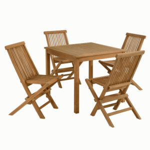 Vienna 5-Piece Outdoor Patio Teak Wood Dining Set with Folding Chairs in Natural Natural by Modway