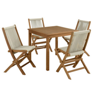 Vienna 5-Piece Outdoor Patio Teak Wood Dining Set with Rope Folding Chairs in Natural Natural by Modway