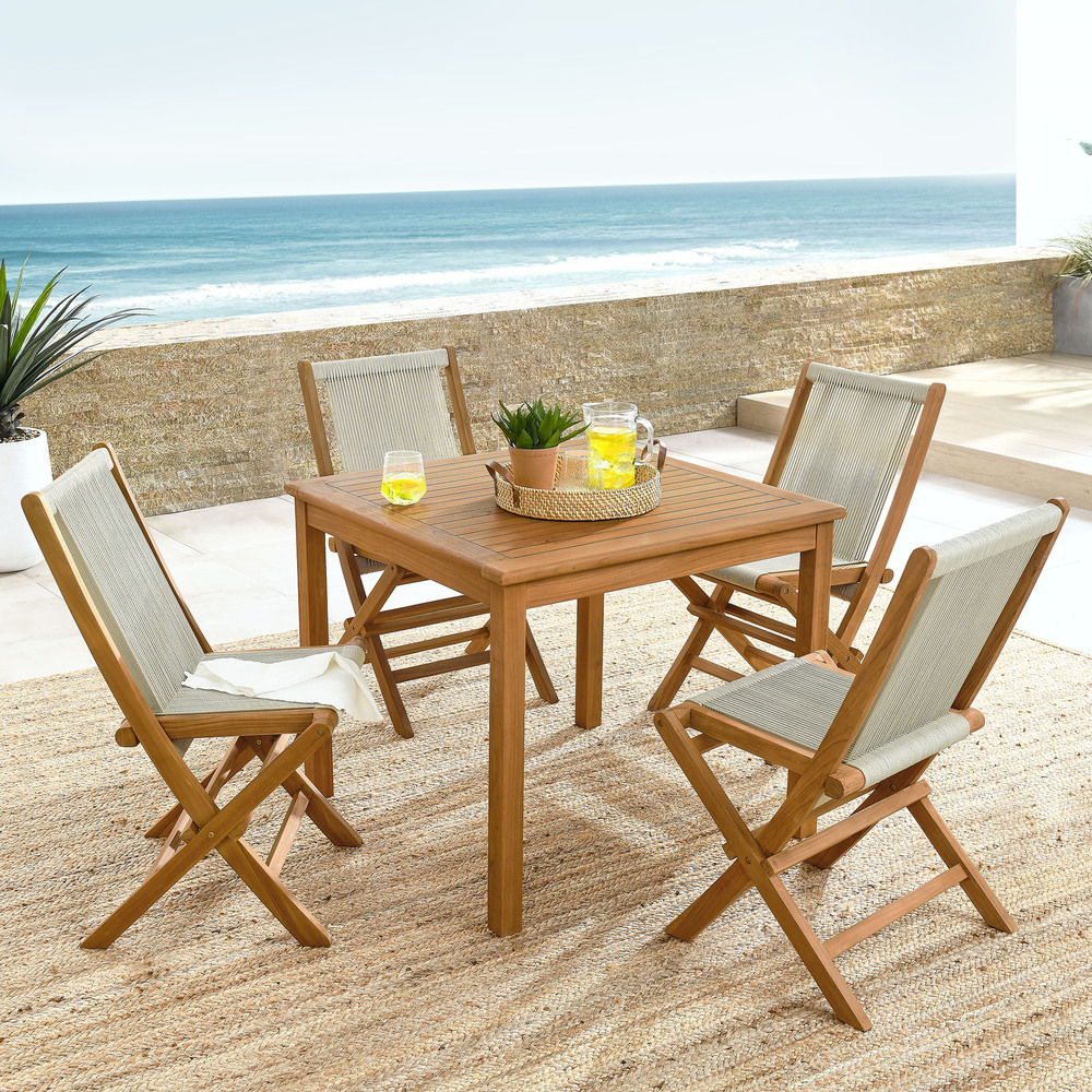 Vienna 5-Piece Outdoor Patio Teak Wood Dining Set with Rope Folding Chairs in Natural Natural by Modway - Image 12
