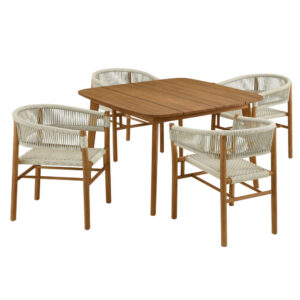 Vienna 5-Piece Outdoor Patio Teak and Rope Dining Set with Curved-Back Armchairs in Natural Natural by Modway