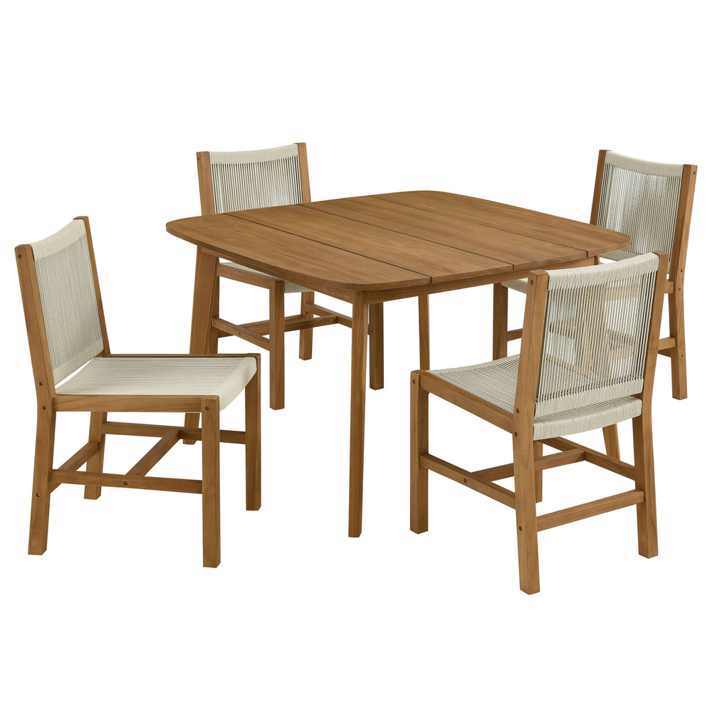 Vienna 5-Piece Outdoor Patio Teak and Rope Dining Set with Armless Chairs in Natural Natural by Modway