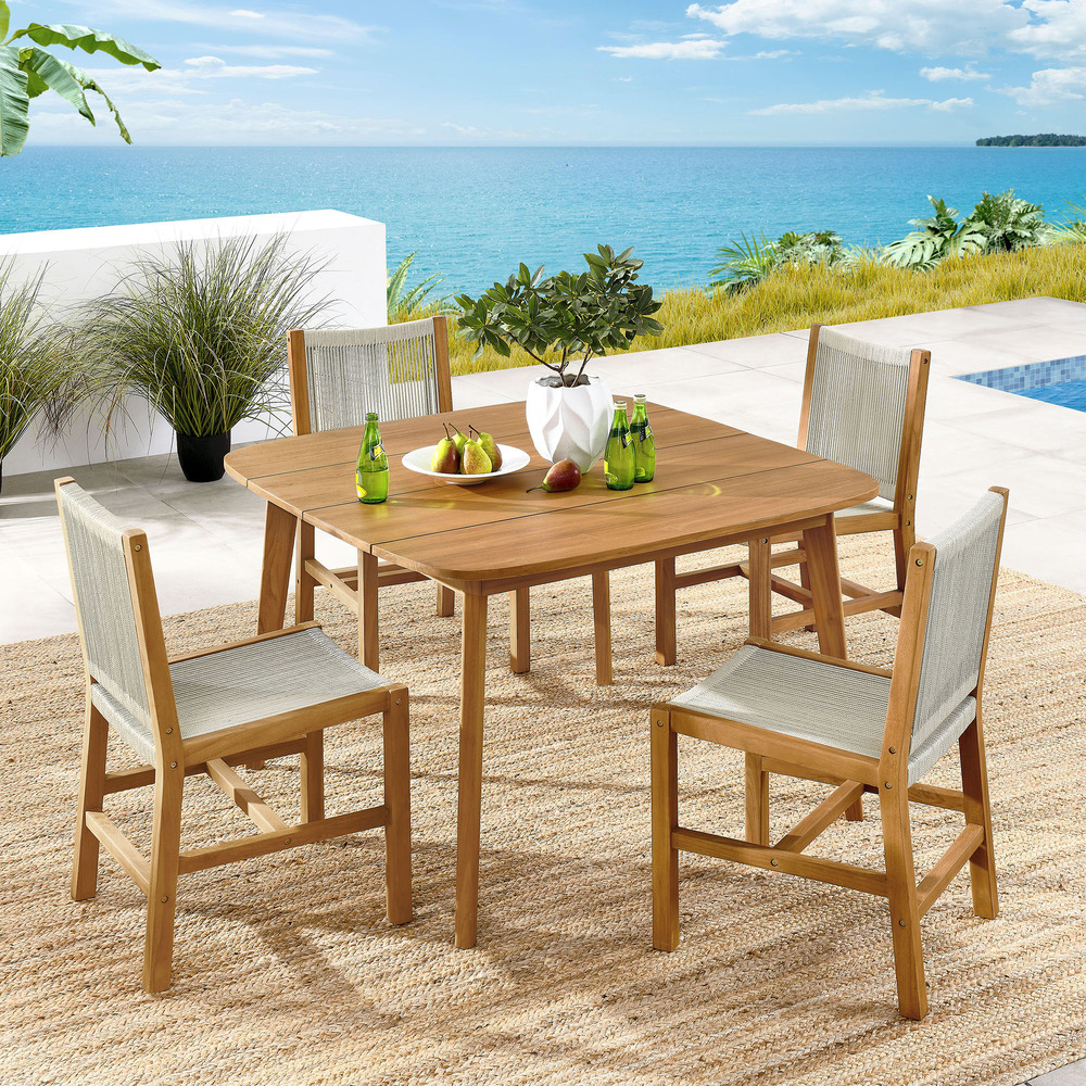 Vienna 5-Piece Outdoor Patio Teak and Rope Dining Set with Armless Chairs in Natural Natural by Modway - Image 11