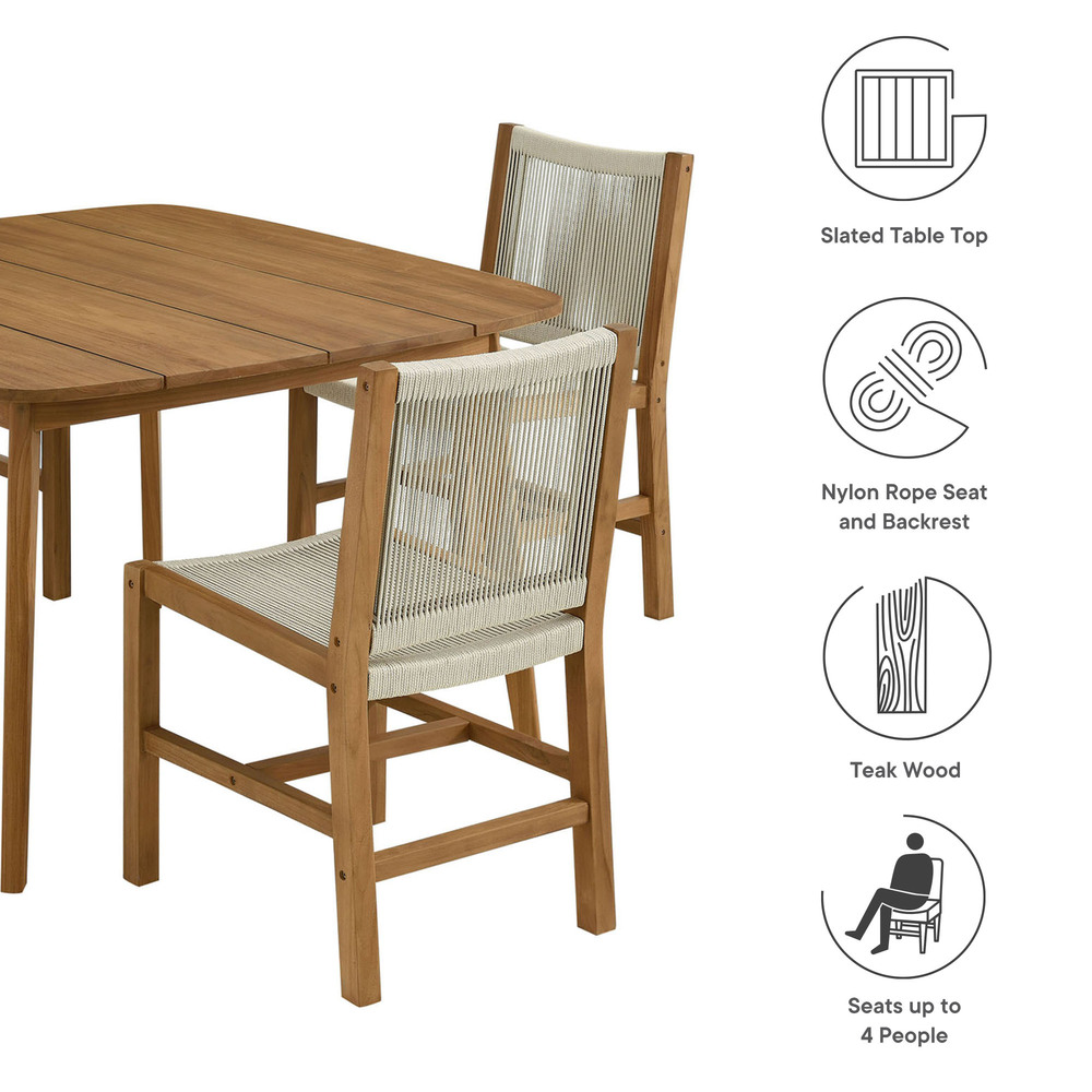 Vienna 5-Piece Outdoor Patio Teak and Rope Dining Set with Armless Chairs in Natural Natural by Modway - Image 4