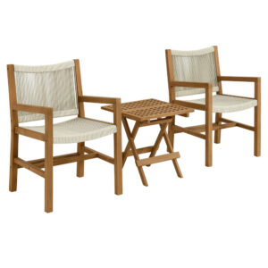 Vienna 3-Piece Outdoor Patio Teak and Rope Armchairs with Folding Side Table in Natural Natural by Modway
