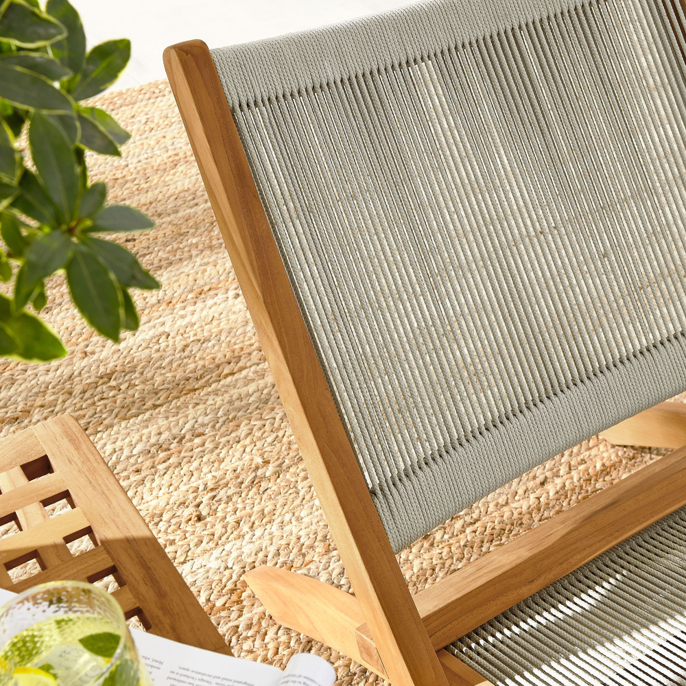 Vienna 3-Piece Outdoor Patio Teak and Rope Folding Lounge Chairs and Side Table in Natural Natural by Modway - Image 12