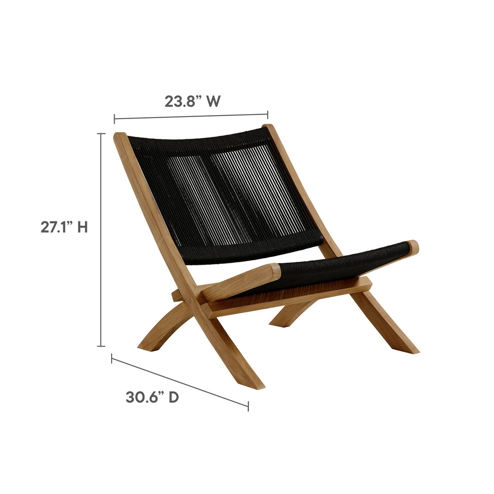 Vienna 2-Piece Outdoor Patio Teak and Rope Folding Accent Lounge Chair and Ottoman Set in Natural Black by Modway - Image 2