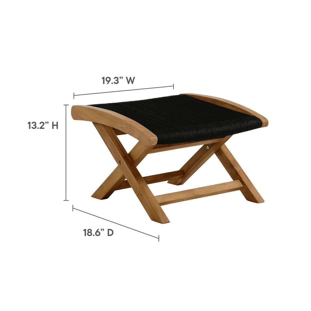 Vienna 2-Piece Outdoor Patio Teak and Rope Folding Accent Lounge Chair and Ottoman Set in Natural Black by Modway - Image 3