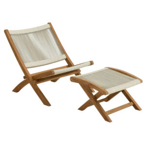 Vienna 2-Piece Outdoor Patio Teak and Rope Folding Accent Lounge Chair and Ottoman Set in Natural Natural by Modway