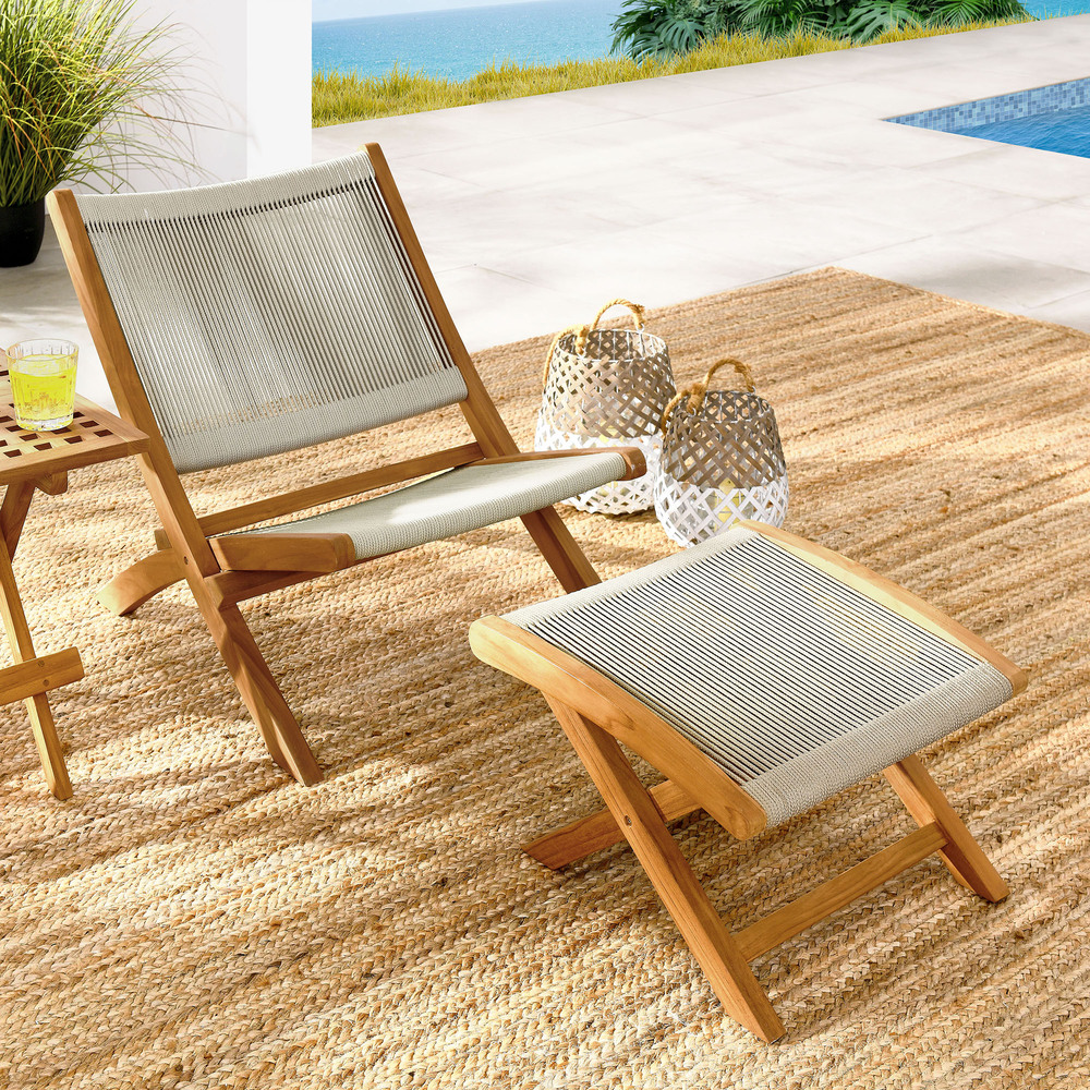 Vienna 2-Piece Outdoor Patio Teak and Rope Folding Accent Lounge Chair and Ottoman Set in Natural Natural by Modway - Image 12