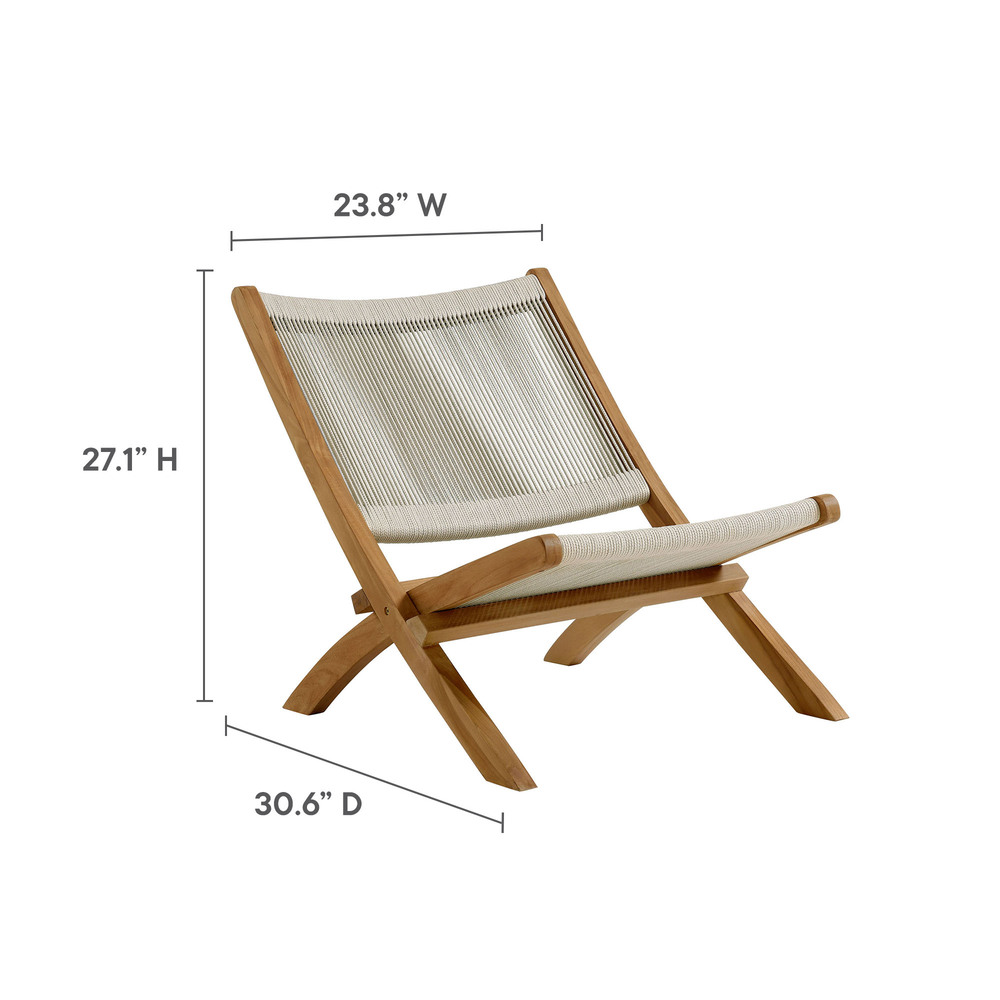 Vienna 2-Piece Outdoor Patio Teak and Rope Folding Accent Lounge Chair and Ottoman Set in Natural Natural by Modway - Image 2