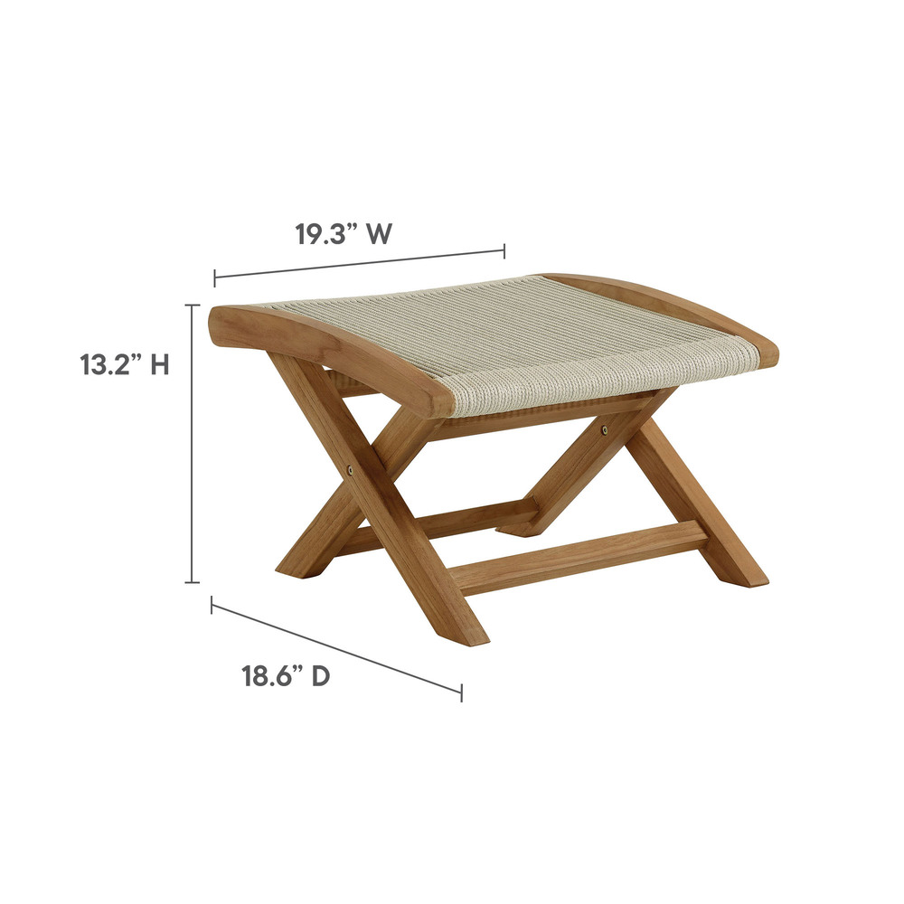 Vienna 2-Piece Outdoor Patio Teak and Rope Folding Accent Lounge Chair and Ottoman Set in Natural Natural by Modway - Image 3