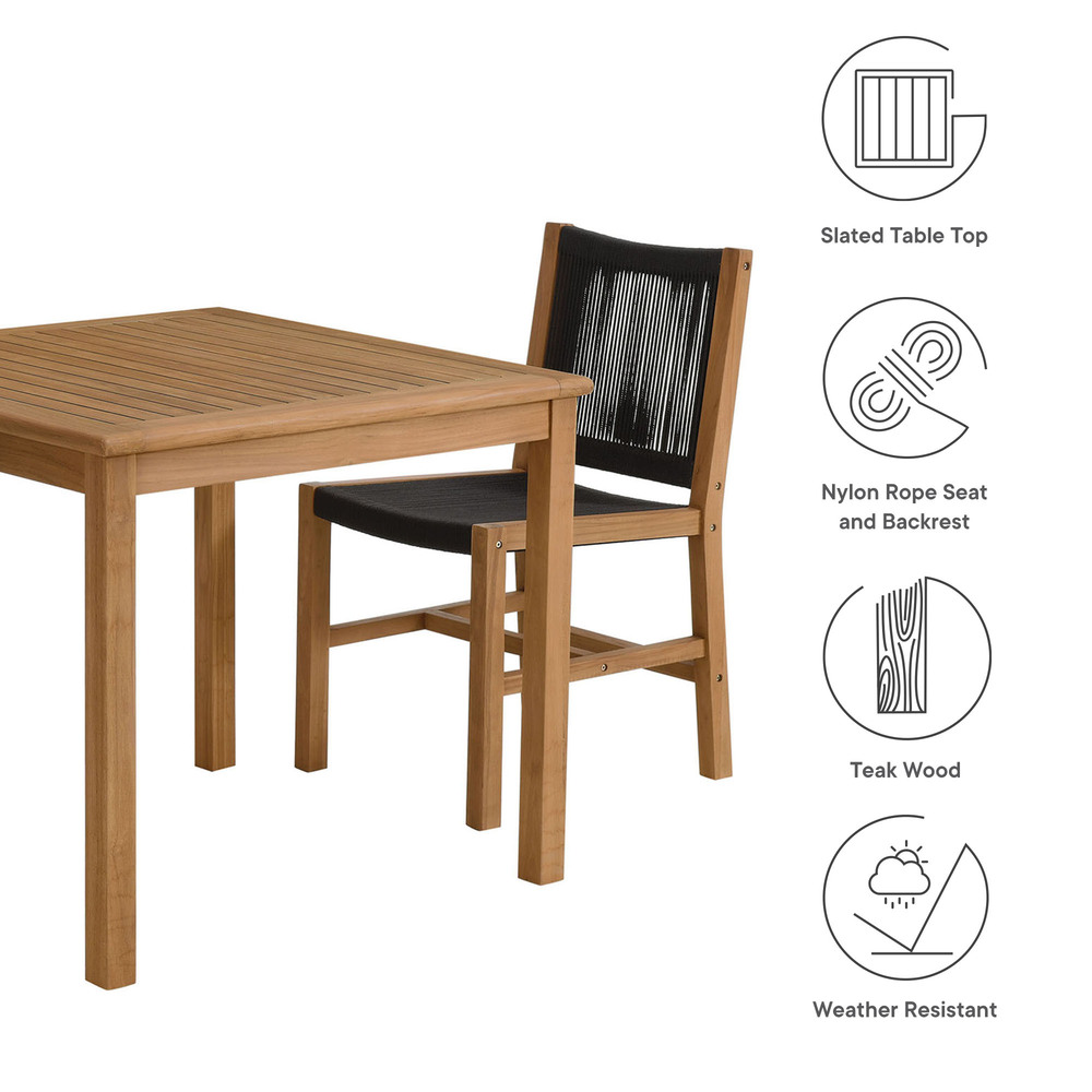 Vienna 3-Piece Outdoor Patio Teak and Rope Dining Set with Armless Chiars in Natural Black by Modway - Image 4