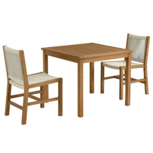 Vienna 3-Piece Outdoor Patio Teak and Rope Dining Set with Armless Chiars in Natural Natural by Modway