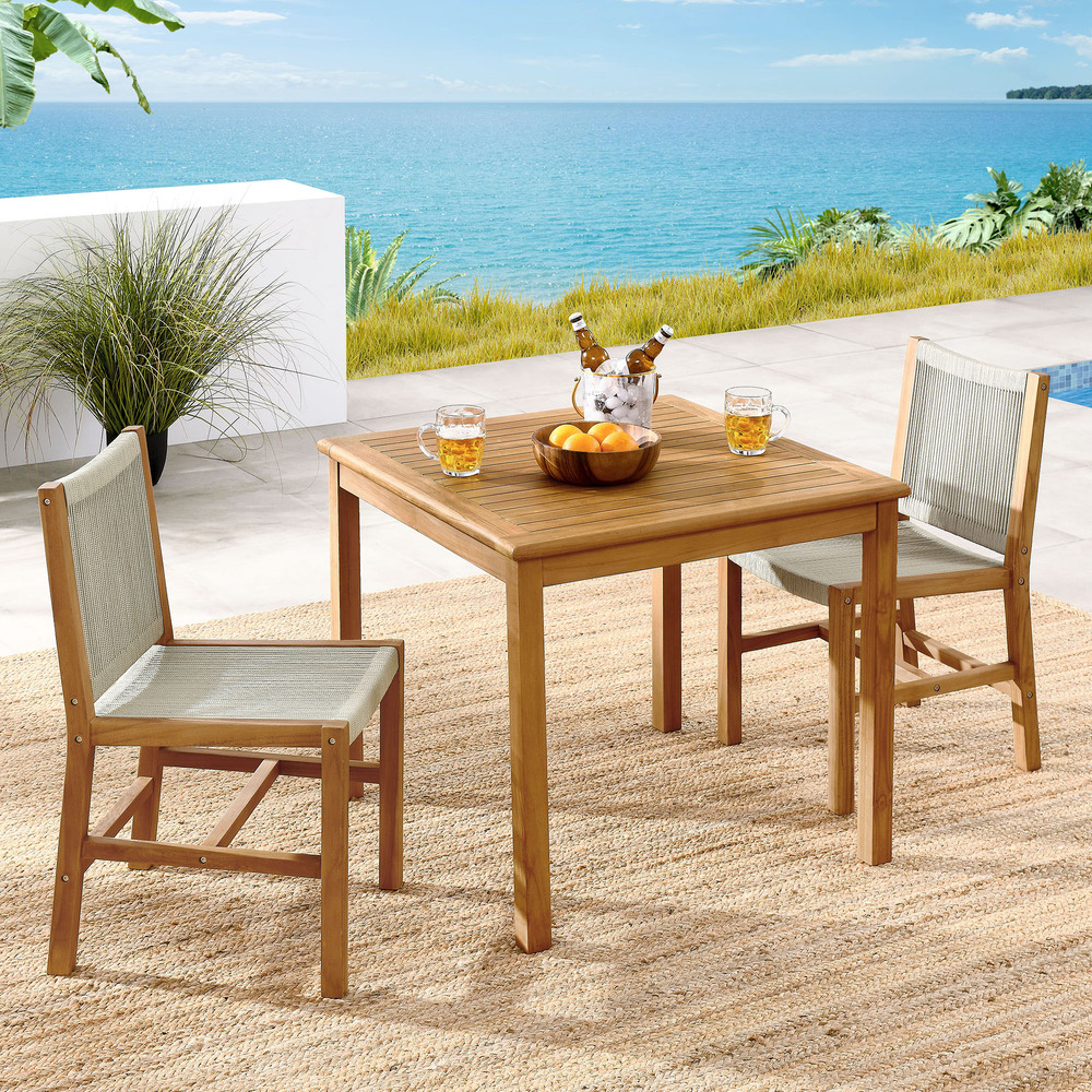 Vienna 3-Piece Outdoor Patio Teak and Rope Dining Set with Armless Chiars in Natural Natural by Modway - Image 11