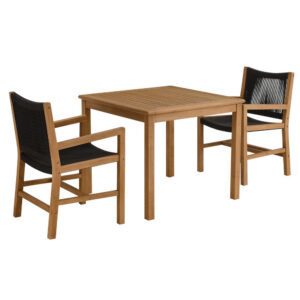 Vienna 3-Piece Outdoor Patio Teak and Rope Dining Set with Armchairs in Natural Black by Modway