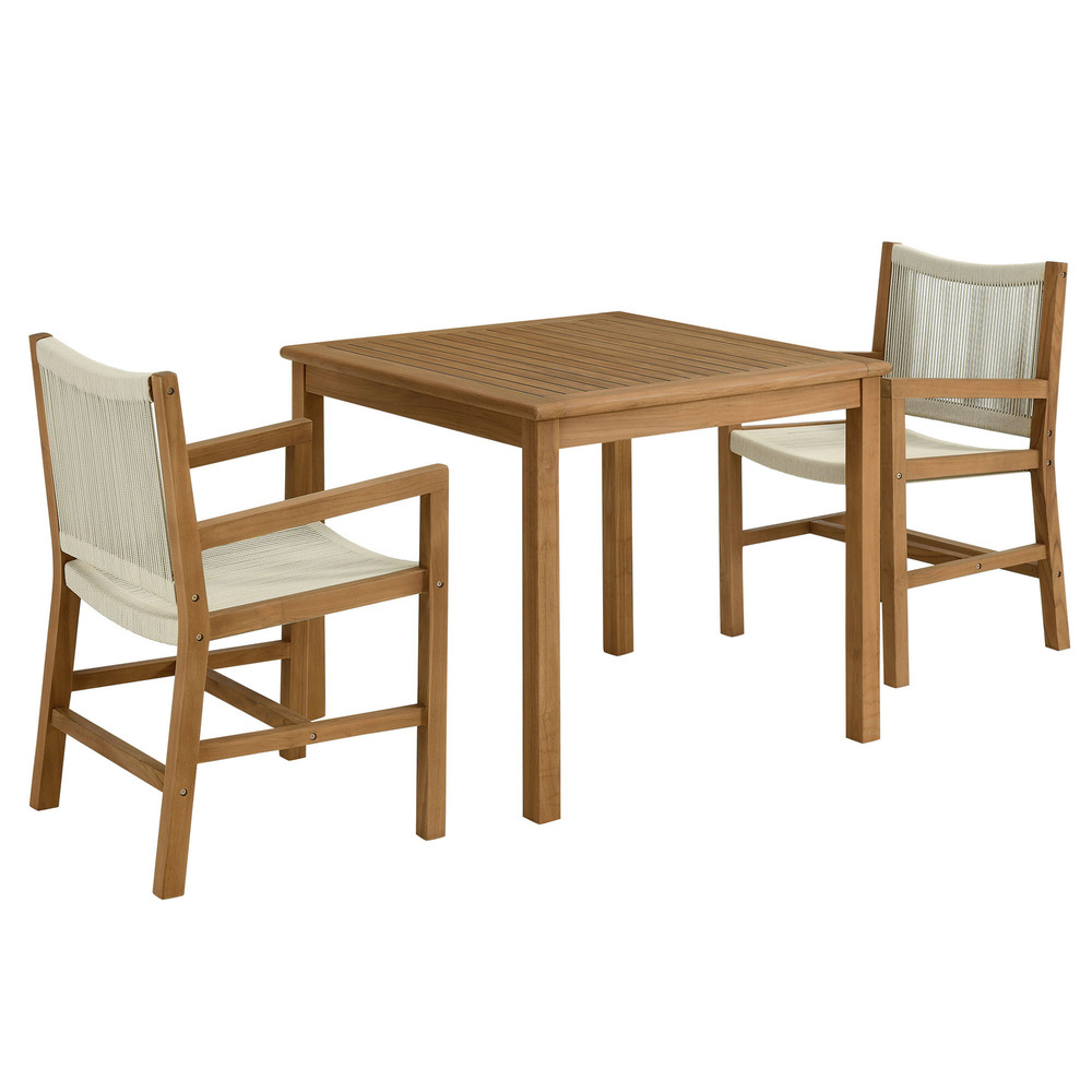 Vienna 3-Piece Outdoor Patio Teak and Rope Dining Set with Armchairs in Natural Natural by Modway